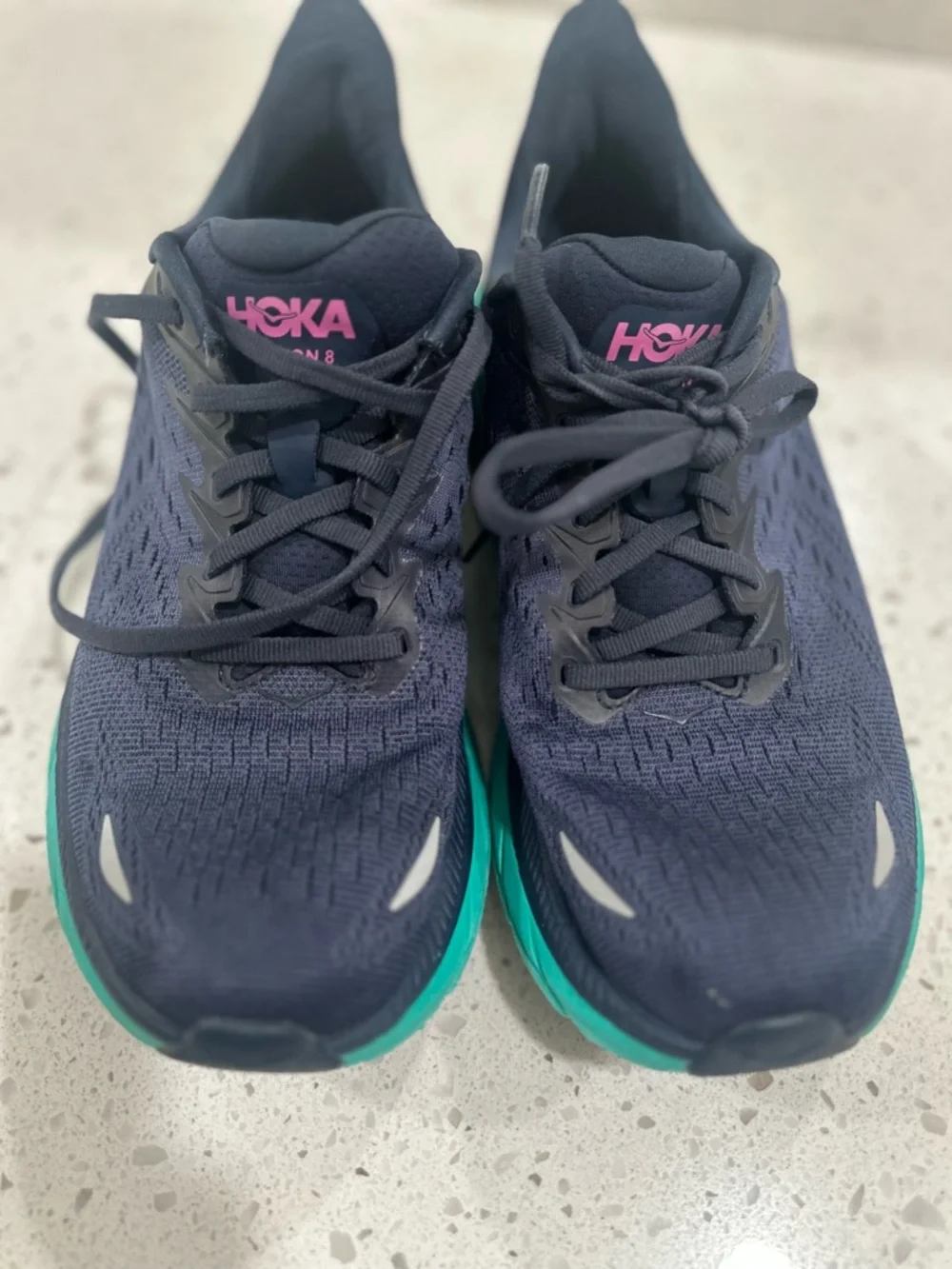 Hoka Women's Navy Blue Teal Running Shoes with Pink Logo - Picture 14 of 15